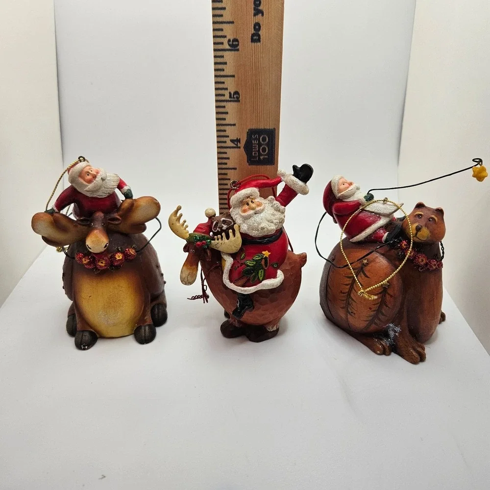Vintage Santa Riding Woodland Animals Christmas‎ Ornaments – Set of 3